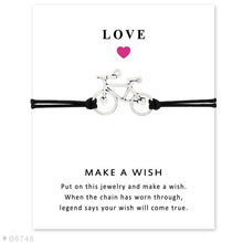 Load image into Gallery viewer, Bicycle Bike Charm Card Bracelets Bronze Jewelry Light Brown Wax Cords Women Men Girl Boy Christmas Gift
