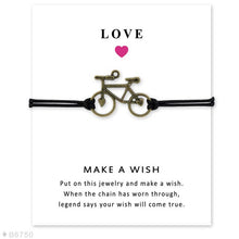 Load image into Gallery viewer, Bicycle Bike Charm Card Bracelets Bronze Jewelry Light Brown Wax Cords Women Men Girl Boy Christmas Gift
